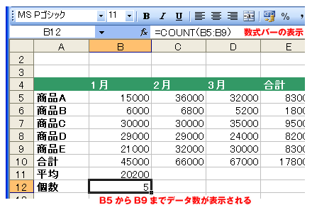 Excel関数データのカウント